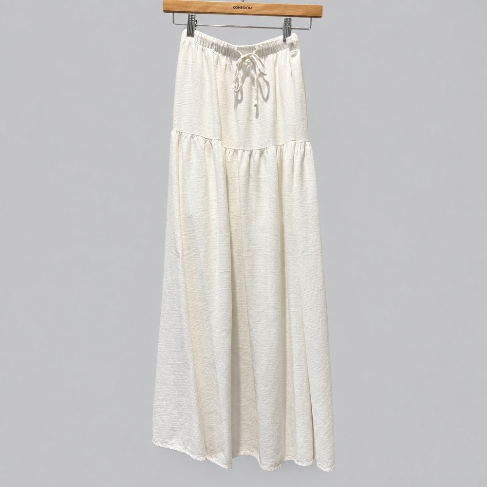 Coastal Boho Rachel Paige White Linen Blend Tiered Maxi Skirt XS Drawstring